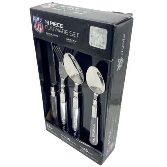 NFL Denver Broncos Flatware 4 Place Setting 16 Piece Silverware Set Football NEW - Picture 3 of 5